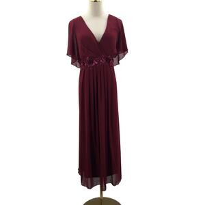 EVER PRETTY 18 2X plus burgundy red V-Neck Wedding Guest midi Dress NEW B48
